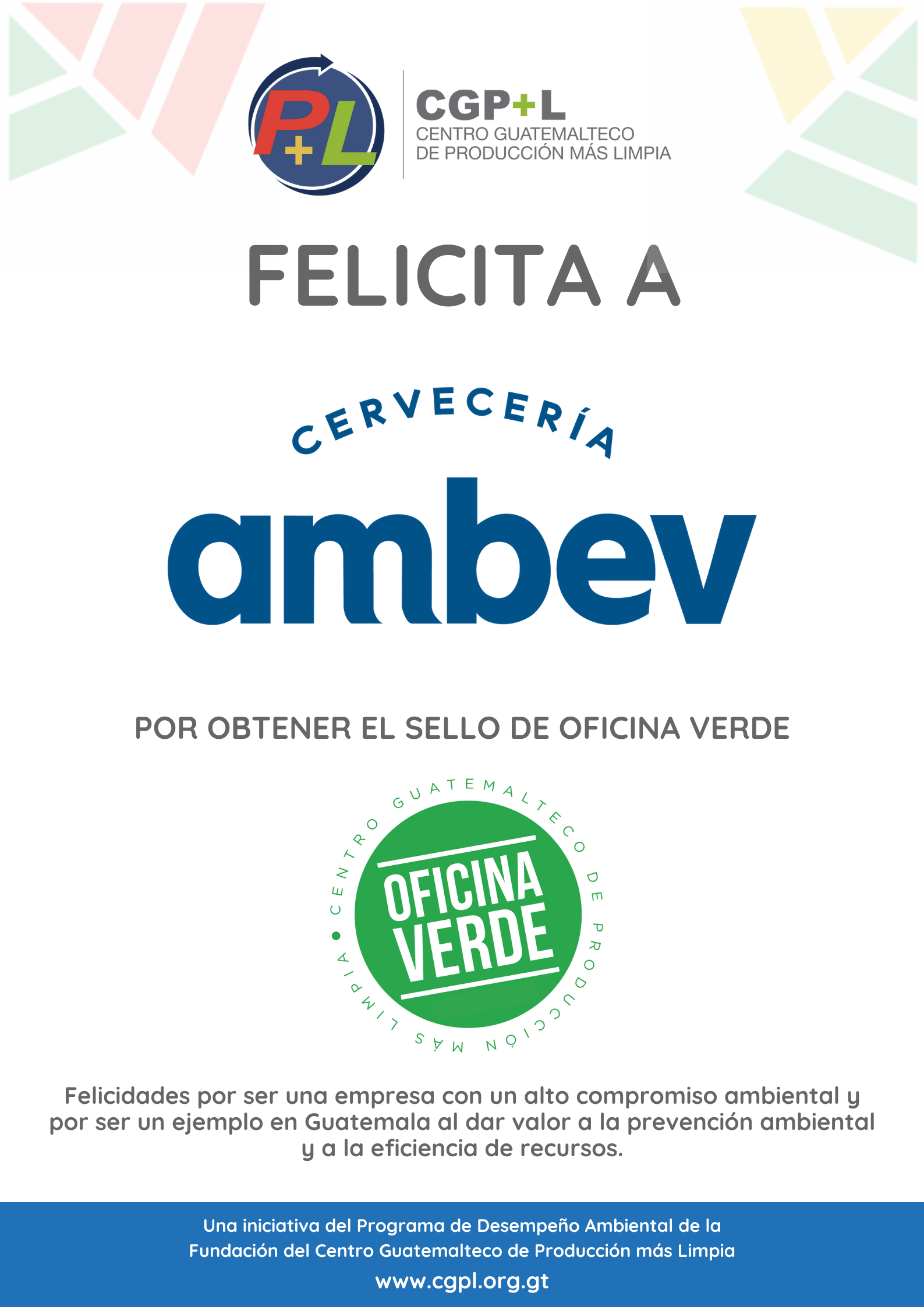 Cervecería Ambev Obtiene El Sello De Oficina Verde, ¡felicidades!