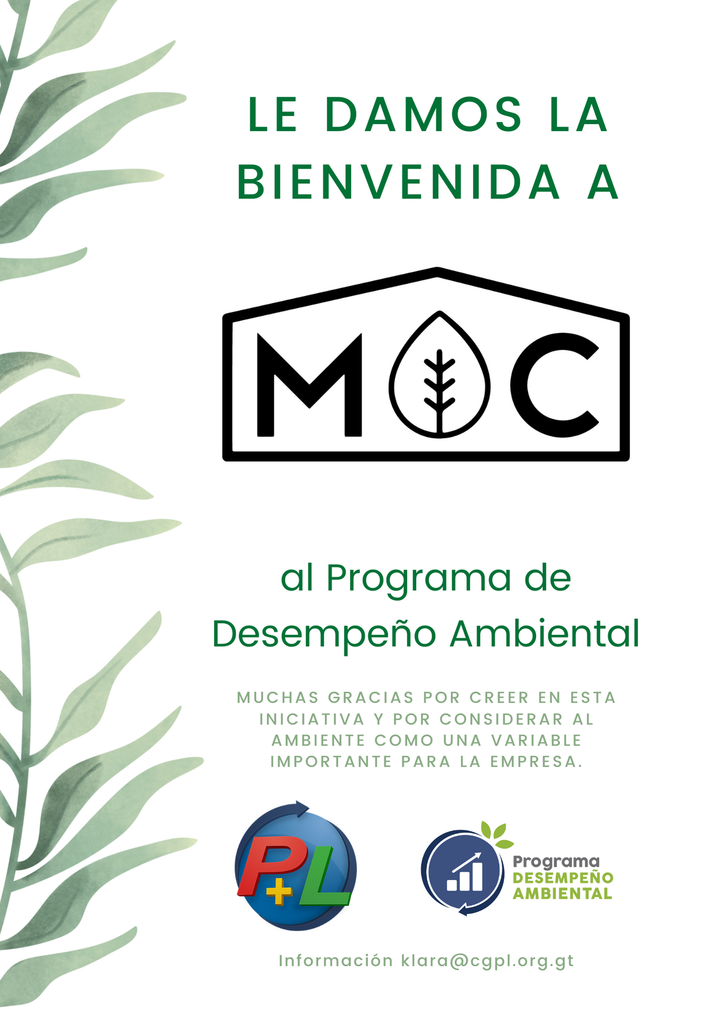 ¡Bienvenida A Nuestro Nuevo Afiliado Al Programa De Desempeño Ambiental!, MOC