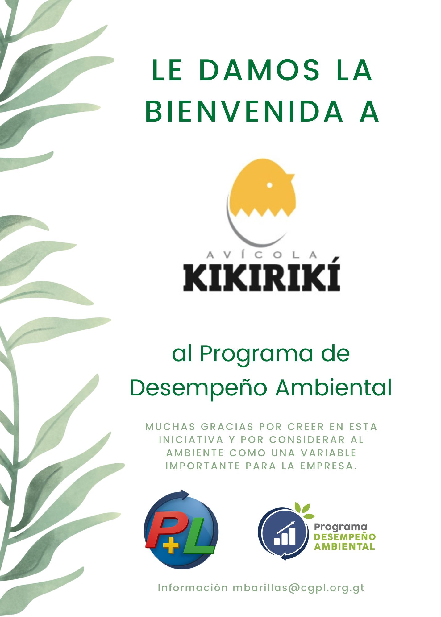Bienvenida A Nuestro Nuevo Afiliado Del Programa De Desempeño Ambiental!, Avícola Kikiriki