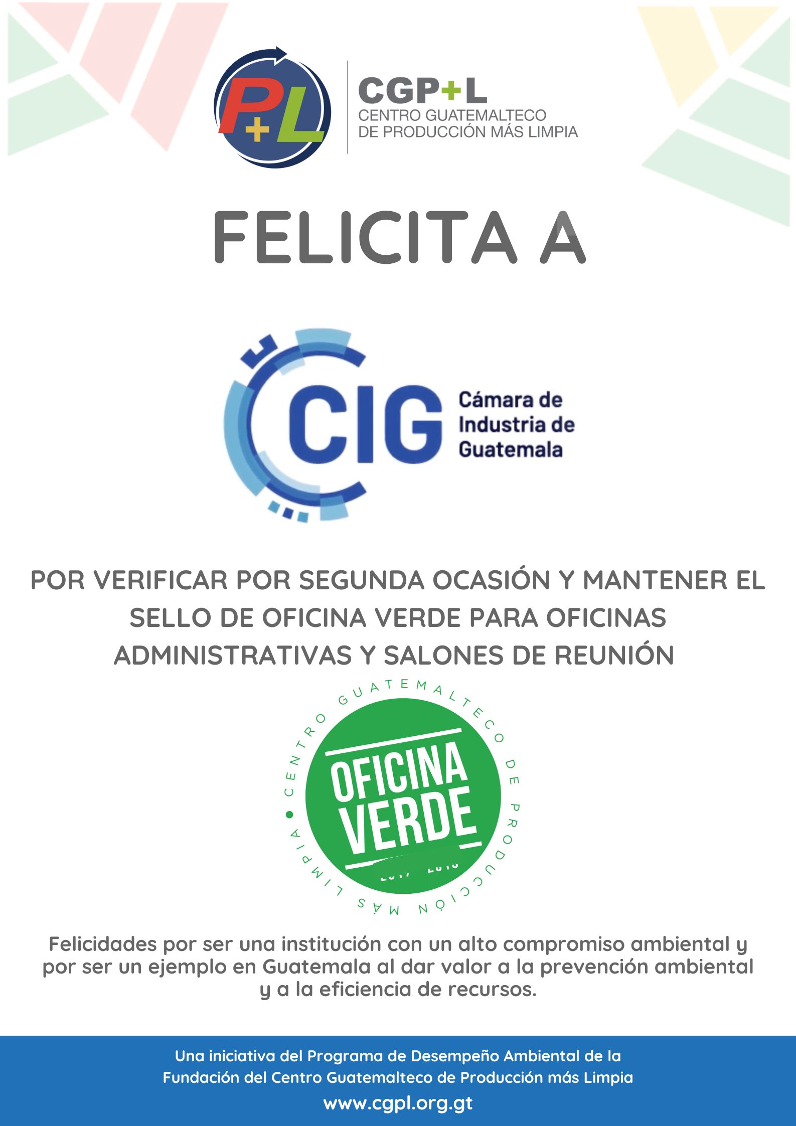 Felicidades Cámara De Industria De Guatemala, Mantienen El Sello De Oficina Verde